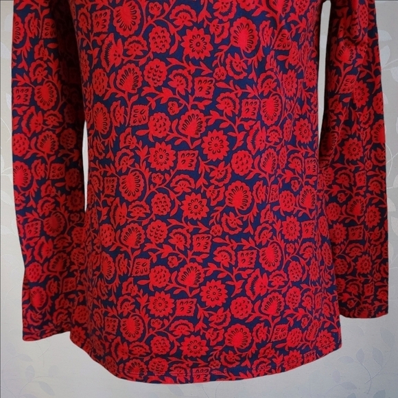 Boden Retro Folk Art Floral Print Long Sleeve Cotton Blend Top US 6 Red Blue - Picture 10 of 14